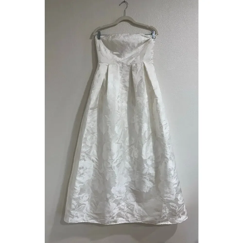 NWT Lulus Laurelin White Jacquard Pleated Strapless Maxi Dress Bridal Medium